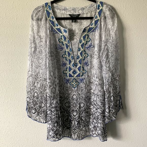 WHBM Petite Sheer White Metallic Beaded Tunic - Picture 2 of 7